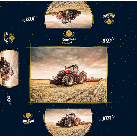 Modern red tractor seeding directly into the stubble, with red equipment and GPS for precision farming in the Czech Republic. 1000 Jigsaw Puzzle box 3D Modell