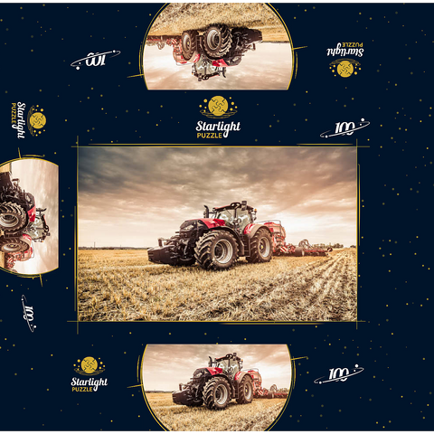 Modern red tractor seeding directly into the stubble, with red equipment and GPS for precision farming in the Czech Republic. 100 Jigsaw Puzzle box 3D Modell