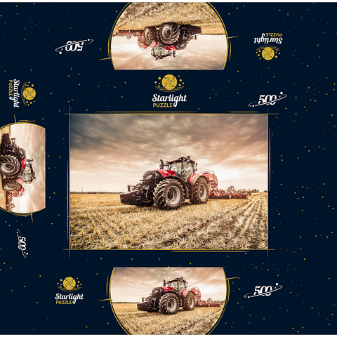 Modern red tractor seeding directly into the stubble, with red equipment and GPS for precision farming in the Czech Republic. 500 Jigsaw Puzzle box 3D Modell
