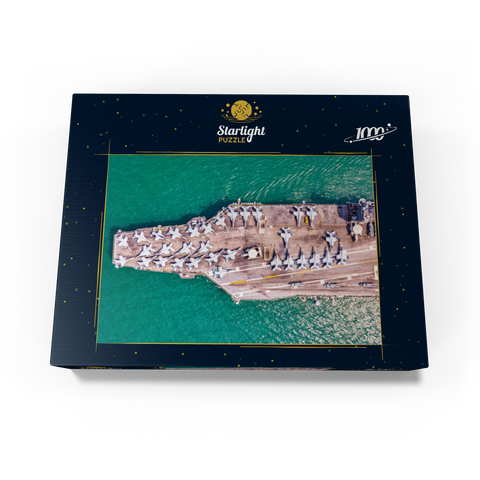 Top view aircraft carrier sailing on the ocean 1000 Jigsaw Puzzle box view1
