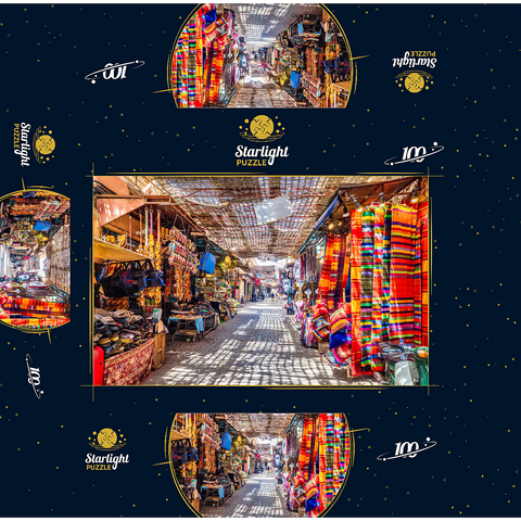 Souvenirs at the Jamaa-el-Fna market in the old medina, Marrakech, Morocco 100 Jigsaw Puzzle box 3D Modell