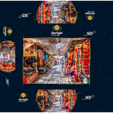 Souvenirs at the Jamaa-el-Fna market in the old medina, Marrakech, Morocco 500 Jigsaw Puzzle box 3D Modell