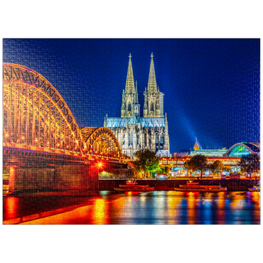 puzzleplate Night view of Cologne Cathedral and Hohenzollern Bridge over Rhine, Germany 1000 Jigsaw Puzzle