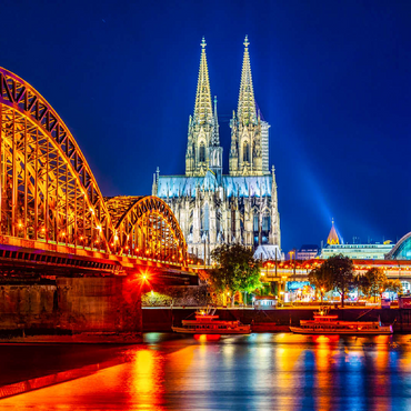 Night view of Cologne Cathedral and Hohenzollern Bridge over Rhine, Germany 100 Jigsaw Puzzle 3D Modell