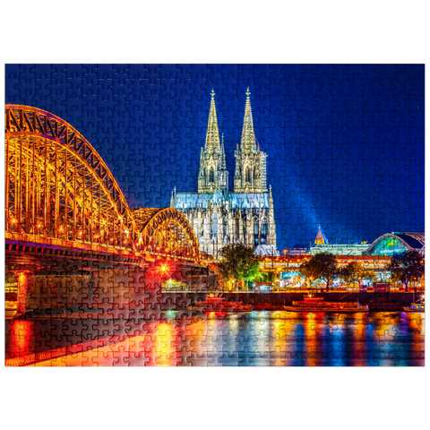 puzzleplate Night view of Cologne Cathedral and Hohenzollern Bridge over Rhine, Germany 500 Jigsaw Puzzle