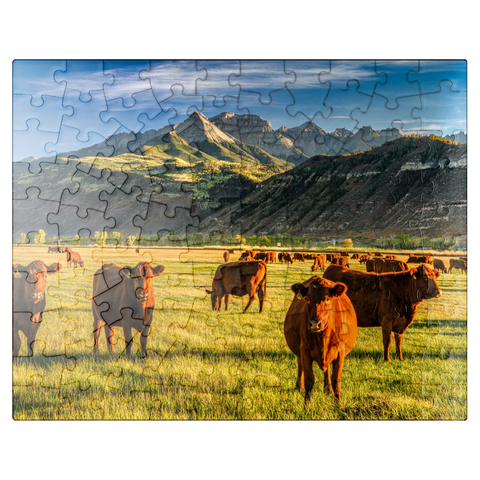 puzzleplate Fall on a Colorado cattle ranch near Ridgway - County Road 12. 100 Jigsaw Puzzle