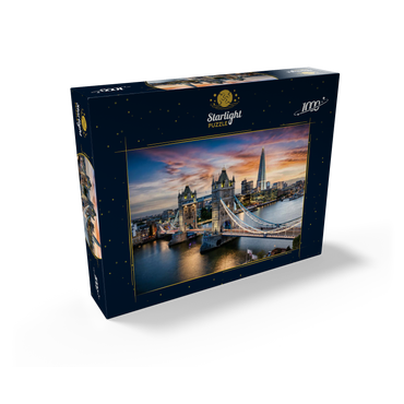 Aerial view to illuminated Tower Bridge and skyline of London, Great Britain, shortly after sunset 1000 Jigsaw Puzzle box view1