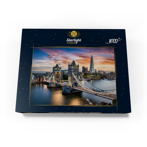 Aerial view to illuminated Tower Bridge and skyline of London, Great Britain, shortly after sunset 1000 Jigsaw Puzzle box view1