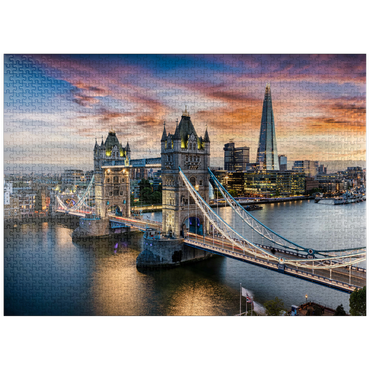 puzzleplate Aerial view to illuminated Tower Bridge and skyline of London, Great Britain, shortly after sunset 1000 Jigsaw Puzzle