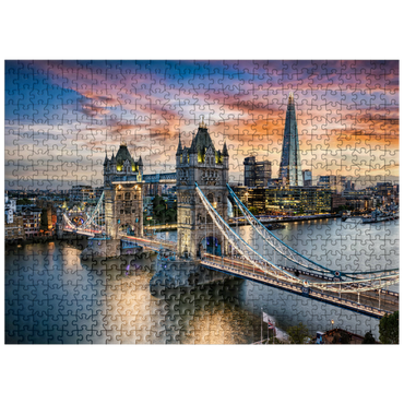 puzzleplate Aerial view to illuminated Tower Bridge and skyline of London, Great Britain, shortly after sunset 500 Jigsaw Puzzle