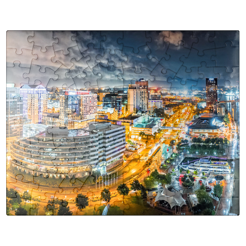 puzzleplate Aerial view of Norfolk Virginia at night. Norfolk is the second most populous city in Virginia after neighboring Virginia Beach and the host of the largest naval base in the world. 100 Jigsaw Puzzle