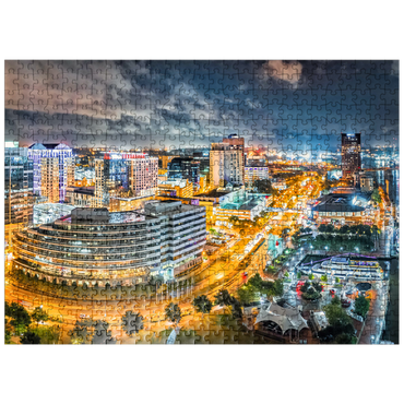 puzzleplate Aerial view of Norfolk Virginia at night. Norfolk is the second most populous city in Virginia after neighboring Virginia Beach and the host of the largest naval base in the world. 500 Jigsaw Puzzle
