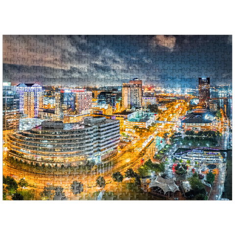 puzzleplate Aerial view of Norfolk Virginia at night. Norfolk is the second most populous city in Virginia after neighboring Virginia Beach and the host of the largest naval base in the world. 500 Jigsaw Puzzle