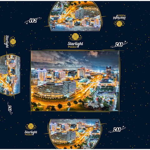 Aerial view of Norfolk Virginia at night. Norfolk is the second most populous city in Virginia after neighboring Virginia Beach and the host of the largest naval base in the world. 500 Jigsaw Puzzle box 3D Modell
