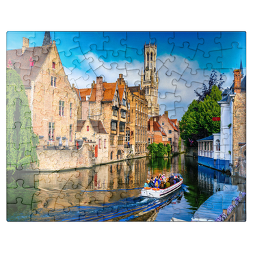 puzzleplate Classic view of historical city center with canal in Bruges (Bruges), province of West Flanders, Belgium. Cityscape of Bruges. 100 Jigsaw Puzzle