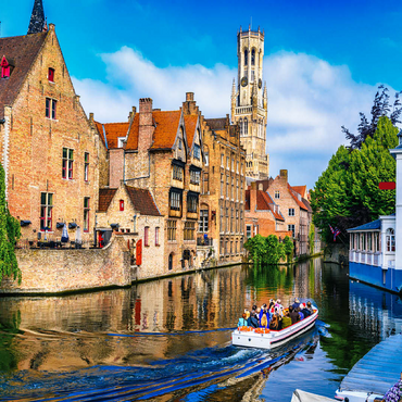 Classic view of historical city center with canal in Bruges (Bruges), province of West Flanders, Belgium. Cityscape of Bruges. 100 Jigsaw Puzzle 3D Modell