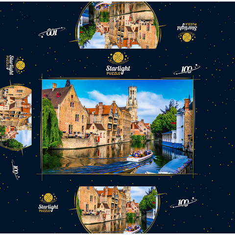 Classic view of historical city center with canal in Bruges (Bruges), province of West Flanders, Belgium. Cityscape of Bruges. 100 Jigsaw Puzzle box 3D Modell
