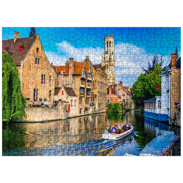 puzzleplate Classic view of historical city center with canal in Bruges (Bruges), province of West Flanders, Belgium. Cityscape of Bruges. 500 Jigsaw Puzzle