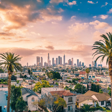 Beautiful sunset in downtown Los Angeles skyline and palm trees 1000 Jigsaw Puzzle 3D Modell