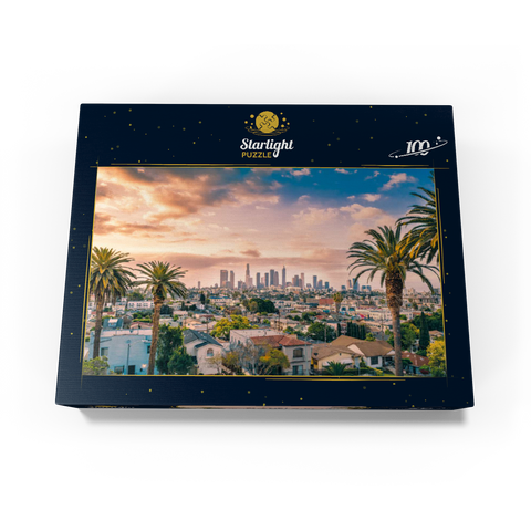 Beautiful sunset in downtown Los Angeles skyline and palm trees 100 Jigsaw Puzzle box view1