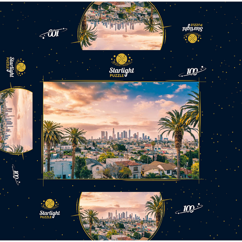 Beautiful sunset in downtown Los Angeles skyline and palm trees 100 Jigsaw Puzzle box 3D Modell