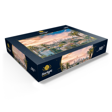 Beautiful sunset in downtown Los Angeles skyline and palm trees 500 Jigsaw Puzzle box view1