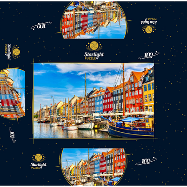 Copenhagen iconic view. famous old Nyhavn harbor in the center of Copenhagen, Denmark in summer sunny days. 100 Jigsaw Puzzle box 3D Modell