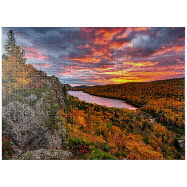 puzzleplate A fiery sunrise over Cloud Lake, Porcupine Mountains Sate Park, Michigan's top peninsula. 1000 Jigsaw Puzzle