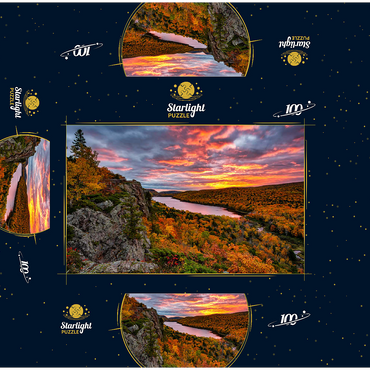 A fiery sunrise over Cloud Lake, Porcupine Mountains Sate Park, Michigan's top peninsula. 100 Jigsaw Puzzle box 3D Modell