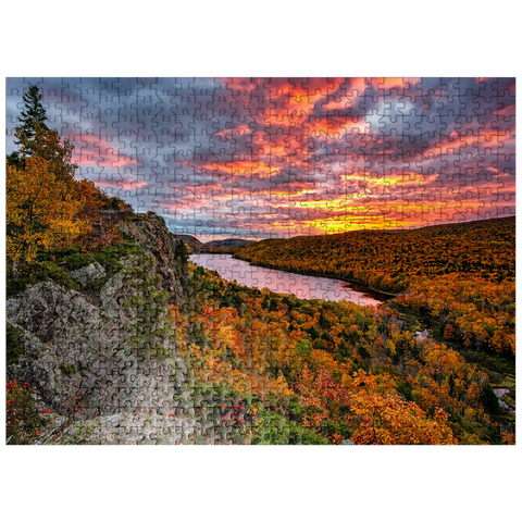 puzzleplate A fiery sunrise over Cloud Lake, Porcupine Mountains Sate Park, Michigan's top peninsula. 500 Jigsaw Puzzle