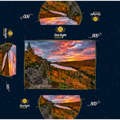 A fiery sunrise over Cloud Lake, Porcupine Mountains Sate Park, Michigan's top peninsula. 500 Jigsaw Puzzle box 3D Modell