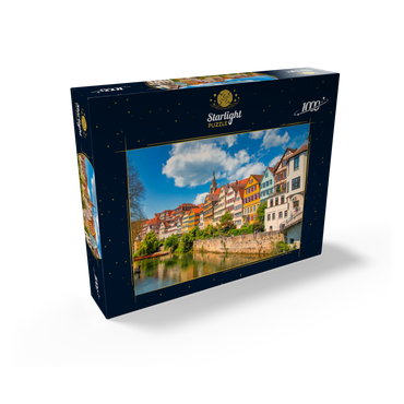 Tübingen in Stuttgart, Germany Colored house on the river bank and blue sky. Beautiful old city in Europe. People sitting on the wall. Boats made of wood attached to the dock. 1000 Jigsaw Puzzle box view1