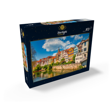 Tübingen in Stuttgart, Germany Colored house on the river bank and blue sky. Beautiful old city in Europe. People sitting on the wall. Boats made of wood attached to the dock. 100 Jigsaw Puzzle box view1