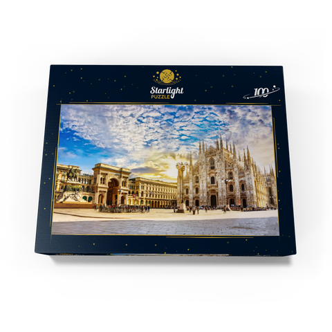 Duomo di Milano Cathedral and Vittorio Emanuele Gallery in Piazza Duomo square on sunny morning, Milan, Italy. 100 Jigsaw Puzzle box view1