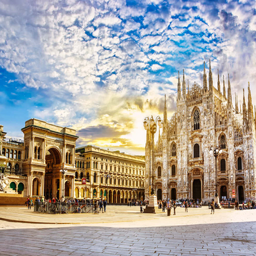 Duomo di Milano Cathedral and Vittorio Emanuele Gallery in Piazza Duomo square on sunny morning, Milan, Italy. 100 Jigsaw Puzzle 3D Modell