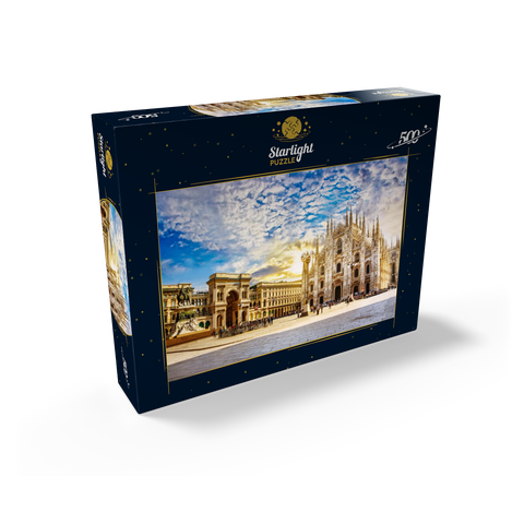 Duomo di Milano Cathedral and Vittorio Emanuele Gallery in Piazza Duomo square on sunny morning, Milan, Italy. 500 Jigsaw Puzzle box view1
