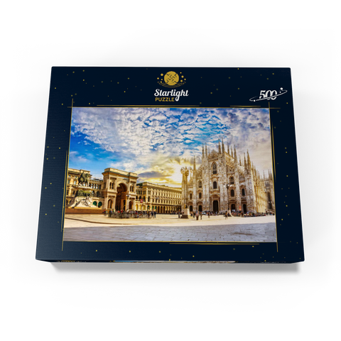 Duomo di Milano Cathedral and Vittorio Emanuele Gallery in Piazza Duomo square on sunny morning, Milan, Italy. 500 Jigsaw Puzzle box view1