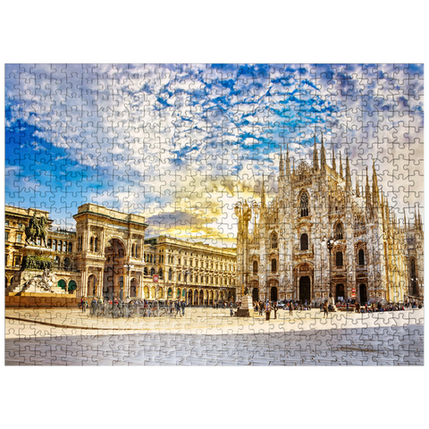 puzzleplate Duomo di Milano Cathedral and Vittorio Emanuele Gallery in Piazza Duomo square on sunny morning, Milan, Italy. 500 Jigsaw Puzzle