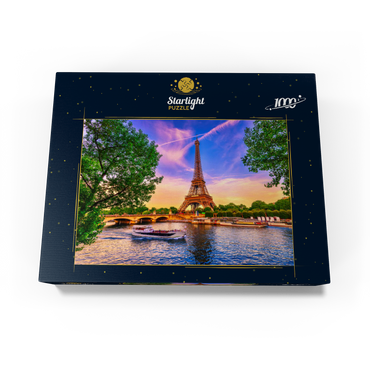 Paris Eiffel Tower and Seine River at sunset in Paris, France. The Eiffel Tower is one of the most famous landmarks of Paris. 1000 Jigsaw Puzzle box view1
