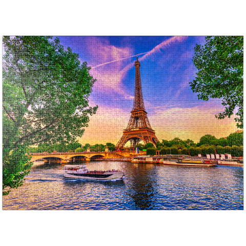 puzzleplate Paris Eiffel Tower and Seine River at sunset in Paris, France. The Eiffel Tower is one of the most famous landmarks of Paris. 1000 Jigsaw Puzzle