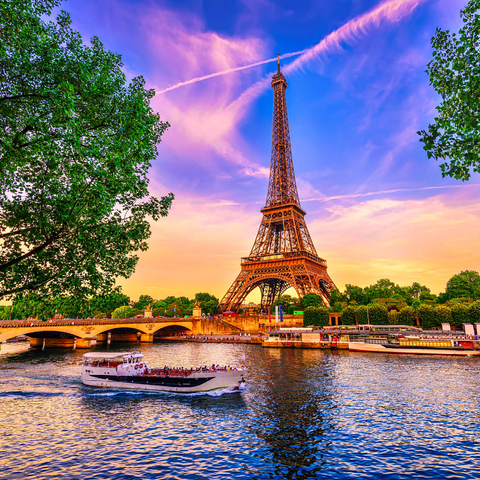 Paris Eiffel Tower and Seine River at sunset in Paris, France. The Eiffel Tower is one of the most famous landmarks of Paris. 1000 Jigsaw Puzzle 3D Modell