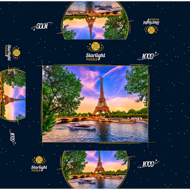 Paris Eiffel Tower and Seine River at sunset in Paris, France. The Eiffel Tower is one of the most famous landmarks of Paris. 1000 Jigsaw Puzzle box 3D Modell