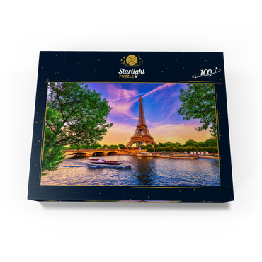 Paris Eiffel Tower and Seine River at sunset in Paris, France. The Eiffel Tower is one of the most famous landmarks of Paris. 100 Jigsaw Puzzle box view1