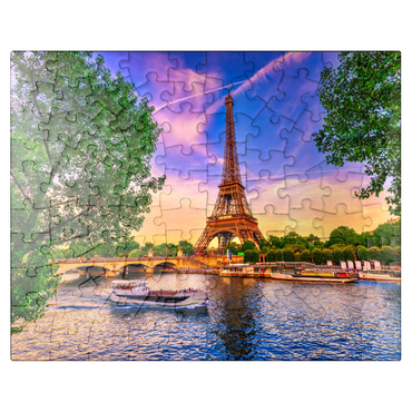 puzzleplate Paris Eiffel Tower and Seine River at sunset in Paris, France. The Eiffel Tower is one of the most famous landmarks of Paris. 100 Jigsaw Puzzle