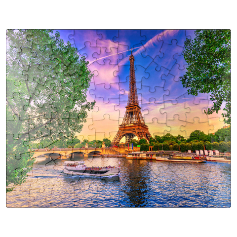 puzzleplate Paris Eiffel Tower and Seine River at sunset in Paris, France. The Eiffel Tower is one of the most famous landmarks of Paris. 100 Jigsaw Puzzle