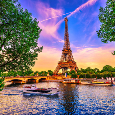 Paris Eiffel Tower and Seine River at sunset in Paris, France. The Eiffel Tower is one of the most famous landmarks of Paris. 100 Jigsaw Puzzle 3D Modell