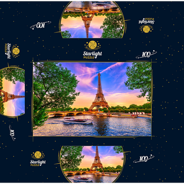 Paris Eiffel Tower and Seine River at sunset in Paris, France. The Eiffel Tower is one of the most famous landmarks of Paris. 100 Jigsaw Puzzle box 3D Modell