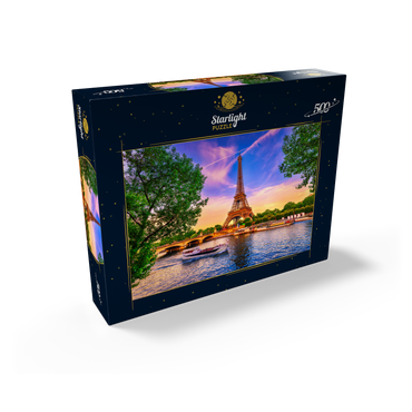 Paris Eiffel Tower and Seine River at sunset in Paris, France. The Eiffel Tower is one of the most famous landmarks of Paris. 500 Jigsaw Puzzle box view1