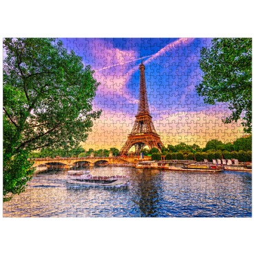 puzzleplate Paris Eiffel Tower and Seine River at sunset in Paris, France. The Eiffel Tower is one of the most famous landmarks of Paris. 500 Jigsaw Puzzle