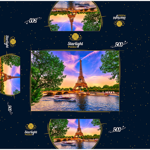 Paris Eiffel Tower and Seine River at sunset in Paris, France. The Eiffel Tower is one of the most famous landmarks of Paris. 500 Jigsaw Puzzle box 3D Modell